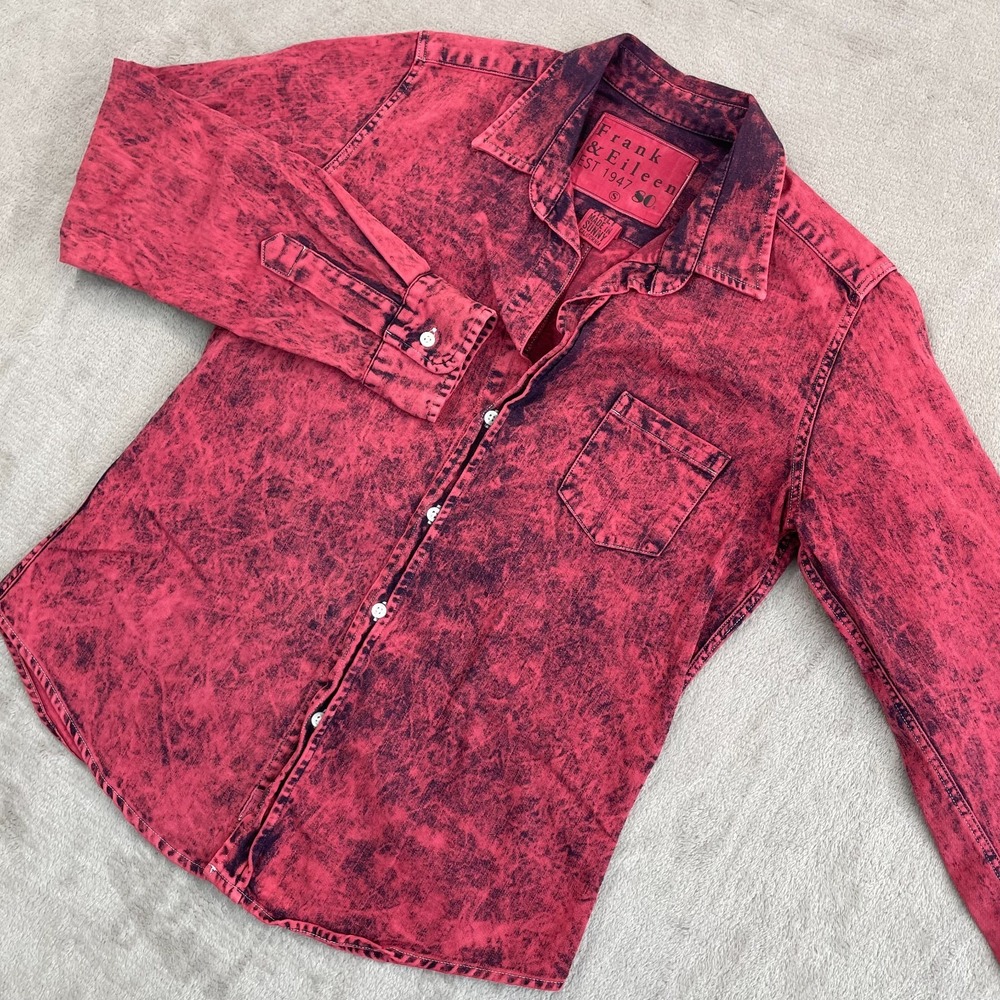 FRANK & EILEEN 80s Barry Denim Shirt Women Small Red‎ Mineral Wash USA Made $278